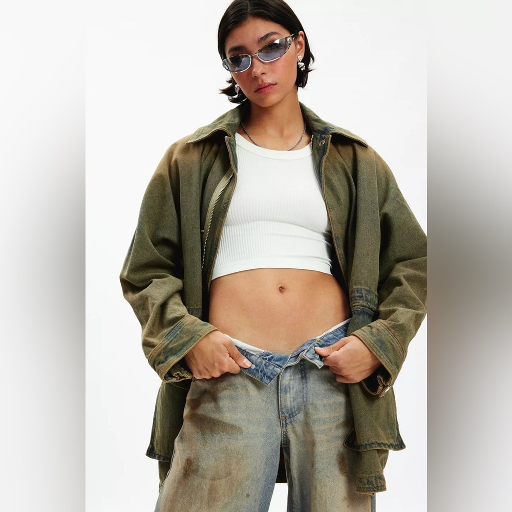 NWT Trunk Project Khaki Drawstring Longline Denim Jacket from Urban Outfitters